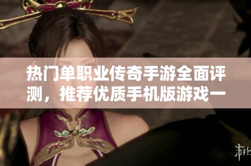热门单职业传奇手游全面评测，推荐优质手机版游戏一览